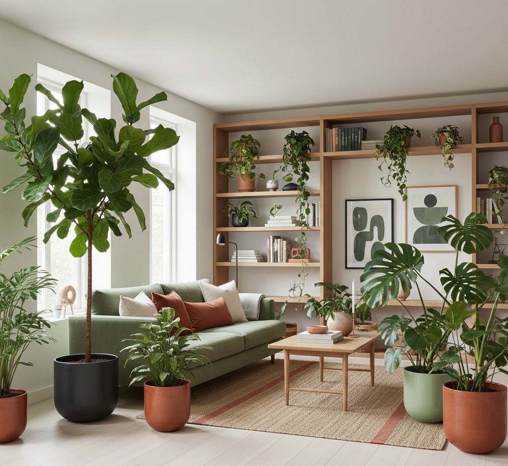 Moderne stue med planter